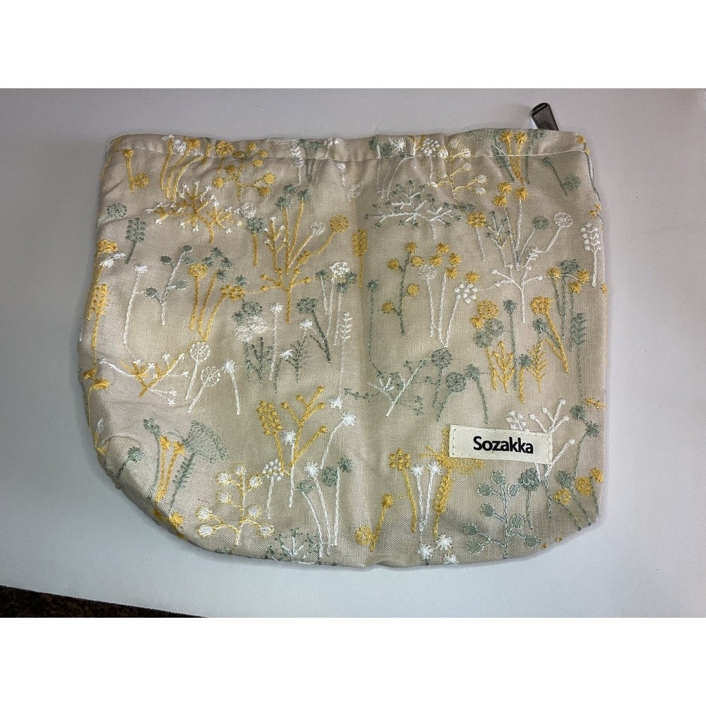 Sozakka Makeup Bag Women OS Beige New Retro Embroidered Floral Beauty Pouch C464